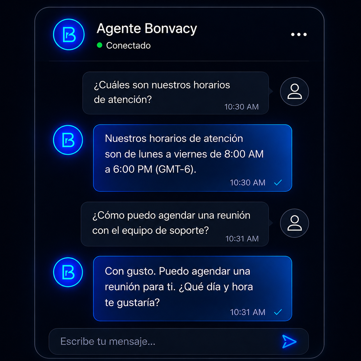 Caso de éxito Aliware — Vista 1: Agente inteligente Bonvacy